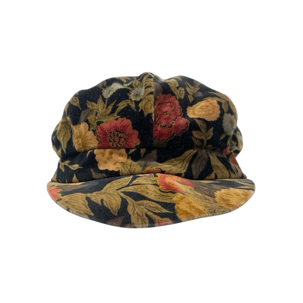 Vintage First Issue Liz Claiborne Baker Boy Hat Velvet Floral Newsboy Cap - Picture 3 of 8